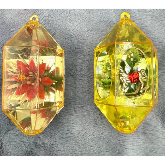 12 Vintage Jewel Brite Plastic Diamond-Shaped Ornaments Embedded Holiday Design - Picture 8 of 12